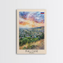 Nalchik Russia Travel Poster Framed Canvas Print, Sunset Watercolor Painting, Scenic Art, Vacation Wall Art, Living Room Decor, Unique Art