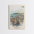 Naples Italy Framed Canvas Print, Scenic Travel Poster, Watercolor Painting, Coastal Wall Art, Home Decor, Vacation Art, Unique Art