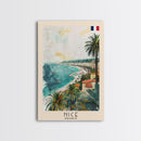 Nice France Travel Poster Framed Canvas Print, Coastal Watercolor Painting, Scenic Wall Art, Home Decor, Vacation Art, Unique Art