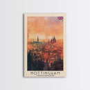 Nottingham United Kingdom Travel Poster Framed Canvas Print, Watercolor Painting, Scenic Wall Art, Home Decor, British Cityscape, Modern Art