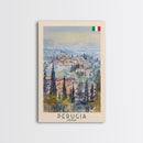 Perugia Italy Travel Poster Framed Canvas Print, Watercolor Painting, Scenic Wall Art, Home Decor, Italian Cityscape, Classic Art