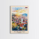 Pozega Serbia Travel Poster Framed Canvas Print, Watercolor Painting, Scenic Wall Art, Home Decor, Serbian Landscape, Classic Art