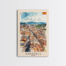 Sabadell Spain Travel Poster Framed Canvas Print, Watercolor Painting, Scenic Wall Art, Home Decor, Spanish Landscape, Artistic Art