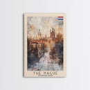 The Hague Netherlands Travel Poster Framed Canvas Print, Watercolor Painting, Scenic Wall Art, Home Decor, Dutch Cityscape, Artistic Art