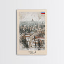 Tula Russia Travel Poster Framed Canvas Print, Watercolor Painting, Urban Wall Art, Home Decor, Russian Cityscape, Classic Art