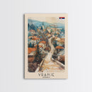 Vranje Serbia Travel Poster Framed Canvas Print, Watercolor Painting, Scenic Wall Art, Home Decor, Serbian Landscape, Traditional Art