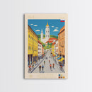 Celje Slovenia Travel Poster Framed Canvas Print, Midcentury Modern Art, Pop Art Wall Decor, Scenic Wall Art, Living Room Art