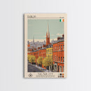 Dublin Ireland Travel Poster Framed Canvas Print, Midcentury Modern Art, Pop Art Wall Decor, Scenic Bedroom Art, Office Decoration