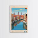 Ghent Belgium Travel Poster Framed Canvas Print, Midcentury Modern Art, Pop Art Wall Decor, Scenic Wall Art, Living Room Decoration, Office Art