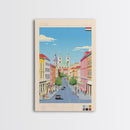 Győr Hungary Travel Poster Framed Canvas Print, Midcentury Modern Art, Pop Art Wall Decor, Scenic Wall Art, Living Room Decoration, Office Gift