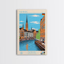 Hamburg Germany Travel Poster Framed Canvas Print, Midcentury Modern Art, Pop Art Wall Decor, Scenic Wall Art, Bedroom Decoration, Office Art