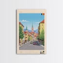 Iași Romania Travel Poster Framed Canvas Print, Midcentury Modern Art, Pop Art Wall Decor, Scenic Wall Art, Living Room Decoration, Office Gift