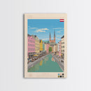 Linz Austria Travel Poster Framed Canvas Print, Wall Decor, Midcentury Modern Art, Pop Art, Scenic Art for Bedroom and Living Room