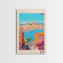Marseille France Travel Poster Framed Canvas Print, Midcentury Modern Art, Pop Art Wall Decor, Scenic Living Room Art, Bedroom Gift