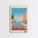 Nimes France Travel Poster Framed Canvas Print, Midcentury Modern Art, Pop Art Wall Decor, Scenic Living Room Art, Bedroom Gift