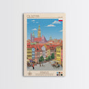Olsztyn Poland Travel Poster Framed Canvas Print, Midcentury Modern Art, Pop Art Wall Decor, Scenic Wall Art, Bedroom Decoration