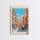 Pamplona Spain Travel Poster Framed Canvas Print, Midcentury Modern Art, Pop Art Wall Decor, Home Decor, Vacation Gift, Office Art