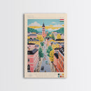 Pécs Hungary Travel Poster Framed Canvas Print, Midcentury Modern Art, Pop Art Wall Decor, Living Room Art, Home Decoration