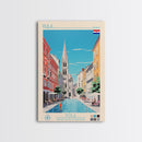 Pula Croatia Travel Poster Framed Canvas Print, Midcentury Modern Art, Pop Art Wall Decor, Scenic Wall Art, Living Room Decoration, Office Gift