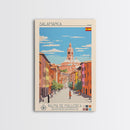 Salamanca Spain Travel Poster Framed Canvas Print, Midcentury Modern Art, Pop Art Wall Decor, Scenic Wall Art, Bedroom Decoration