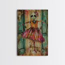 Spooky Skeleton Ballerina, Framed Canvas Print, Halloween Wall Art
