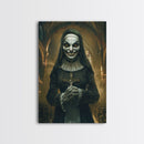 Creepy Nun Canvas Print - Halloween Art, Scary Art, Spooky Home Decor, Creepy Portrait, Gothic Wall Art, Halloween Decor Framed Canvas Print