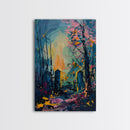 Haunted Forest Graveyard Framed Canvas Print, Spooky Cemetery Art, Halloween, Eerie Graveyard Decor, Gothic Artwork, Framed Canvas Print