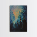 Haunted Cemetery Framed Canvas Print, Halloween Wall Art, Gothic Graveyard Art, Spooky Lantern Decor, Cemetery Lights, Horror Home Decor