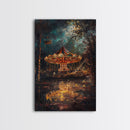 Haunted Forest Path with Pumpkins Framed Canvas Print, Halloween Wall Art, Spooky Home Decor, Eerie Forest Artwork, Haunted Pathway Art