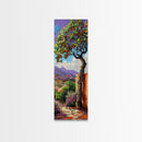 Oversized Texture Mountain Landscape Art Framed and Printed on Canvas, Vertical Impasto Painting on Canvas, Skinny Bedroom Wall Art