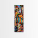 Rustic Colorful Mexican Inspired Hacienda Canvas Painting Framed, Spanish Wall Art Print, Vertical Tall and Narrow Wall Art for Large Space