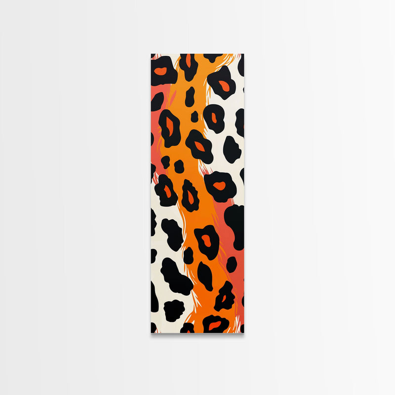 Bold Leopard Print in Orange and Black - Framed Canvas Print, Midcentury Modern Wall Art, Skinny Art, Tall Art, Living Room Decor