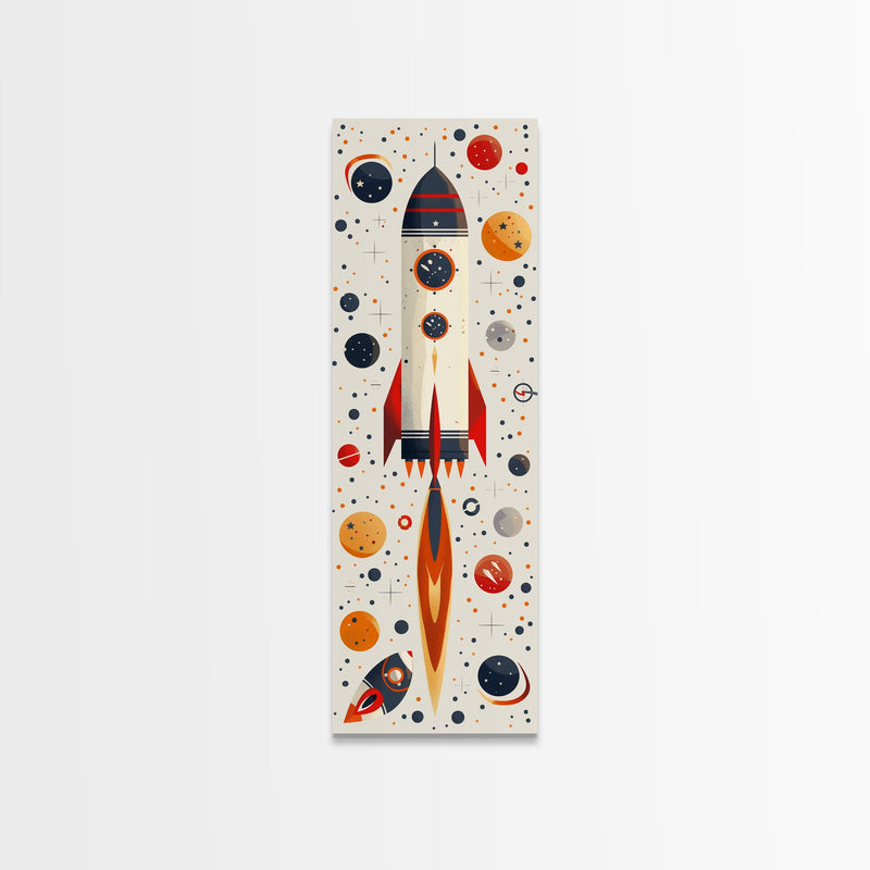 Art Deco Rocket Ship Atomic Age Wall Art, Retro MCM Inspired Framed Canvas Print, Mid-century Modern Nursery Decor