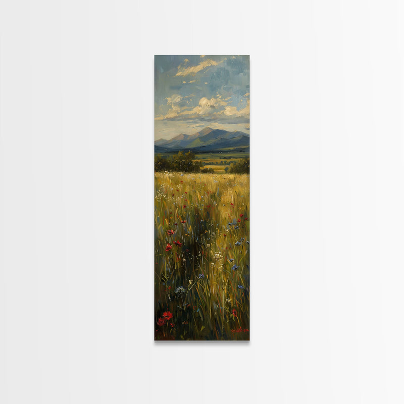 Wheat Fields At Sunset Framed Canvas Print - Beautiful Wall Art - Skinny Art - Tall Art - Statement Piece - Living Room Decor