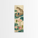 Frogs On Lily Pads Canvas In Japanese Ukiyo-e Style, Traditional Woodblock Print, Framed Canvas Print, Tall Skinny Japanese Wall Art, Ready To Hang
