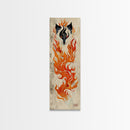 Fiery Kitsune Spirit Skinny Art Tall Art Japanese Ukiyo-e Inspired Mythical Creature Framed Canvas Print