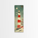 Japanese Woodblock Print Of A Traditional Lighthouse Surrounded By Seagulls Framed Canvas Print Ready To Hang For Wall Art Decor