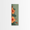 Bright Hibiscus Flowers Ukiyo-e Inspired Art, Framed Canvas Print Ideal for Tall Skinny Spaces, Japanese Floral Design