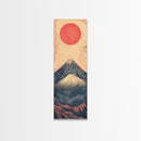 Mount Fuji Under a Red Sun Skinny Art Ukiyo-e Tall Framed Canvas Print Inspired by Japanese Landscape