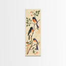 Three Birds Perched On A Branch Japanese Style Framed Canvas Print, Traditional Illustration Art Ready To Hang For Home Decor
