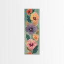 Skinny Art Delicate Pansies In Japanese Style Wood Block Print Soft Pastel Colors On Framed Canvas Print, Tall Art Ukiyo-e