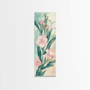 Skinny Art Pink Oleander Flowers In Japanese Style Wood Block Print Elegant Pastel Hues On Framed Canvas Print, Tall Art Ukiyo-e