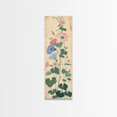 Skinny Art Tall Art Framed Canvas Print Stylized Morning Glory Blossoms In Subtle Pastel Hues Ukiyo-e Japanese Style Art Wood Block Print