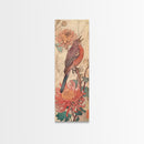 Singing Bird Amid Chrysanthemums Soft Pastels Skinny Art Tall Art Framed Canvas Print Japanese Style Art Ukiyo-e Art Wood Block Print Floral