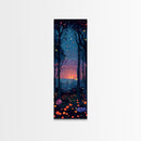 Majestic Nightfall Amidst Illuminated Trees Skinny Art Tall Art Framed Canvas Print Japanese Style Art Ukiyo-e Art Wood Block Print Tranquil Decorative