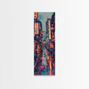 Vibrant Cityscape With Colorful Street Signs Skinny Art Tall Art Framed Canvas Print Japanese Style Art Ukiyo-e Art Wood Block Print Urban Energetic