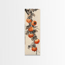 Bountiful Persimmons On Tree Branch Skinny Art Tall Art Framed Canvas Print Japanese Style Art Ukiyo-e Art Wood Block Print Seasonal Natural