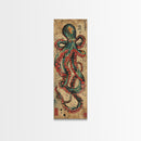 Vintage Canvas Print With Vibrant Octopus Design Ukiyo-e Wall Art Wood Block Print Tall Art Japanese Style Skinny Art