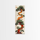 Curved Tree With Green Foliage Ukiyo-e Art Japanese Style Framed Canvas Print Wood Block Print Skinny Art Tall Art