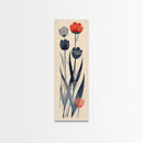 Minimalist Tulips In Red And Gray On Beige Background Framed Canvas Print Ukiyo-e Art Wood Block Print Japanese Style Skinny Art Tall Art